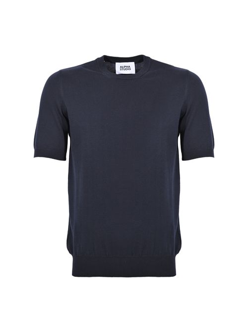 Maglia girocollo in filato di cotone Blu notte Alpha studio | AU-5002C1001